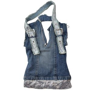 Bella Upcycled Denim Vest Handbag with Silver Metallic Accents